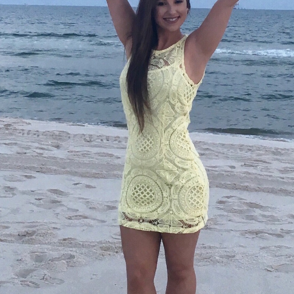 Yellow Crochet Mini Dress - Size Small Forever 21